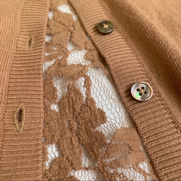 Fossil Tan Lace Crop Cardigan Size XS - Picture 2 of 4